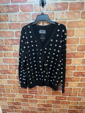 Star Wars Women’s Black Rebel Symbol Button down v neck cotton Cardigan sz XL